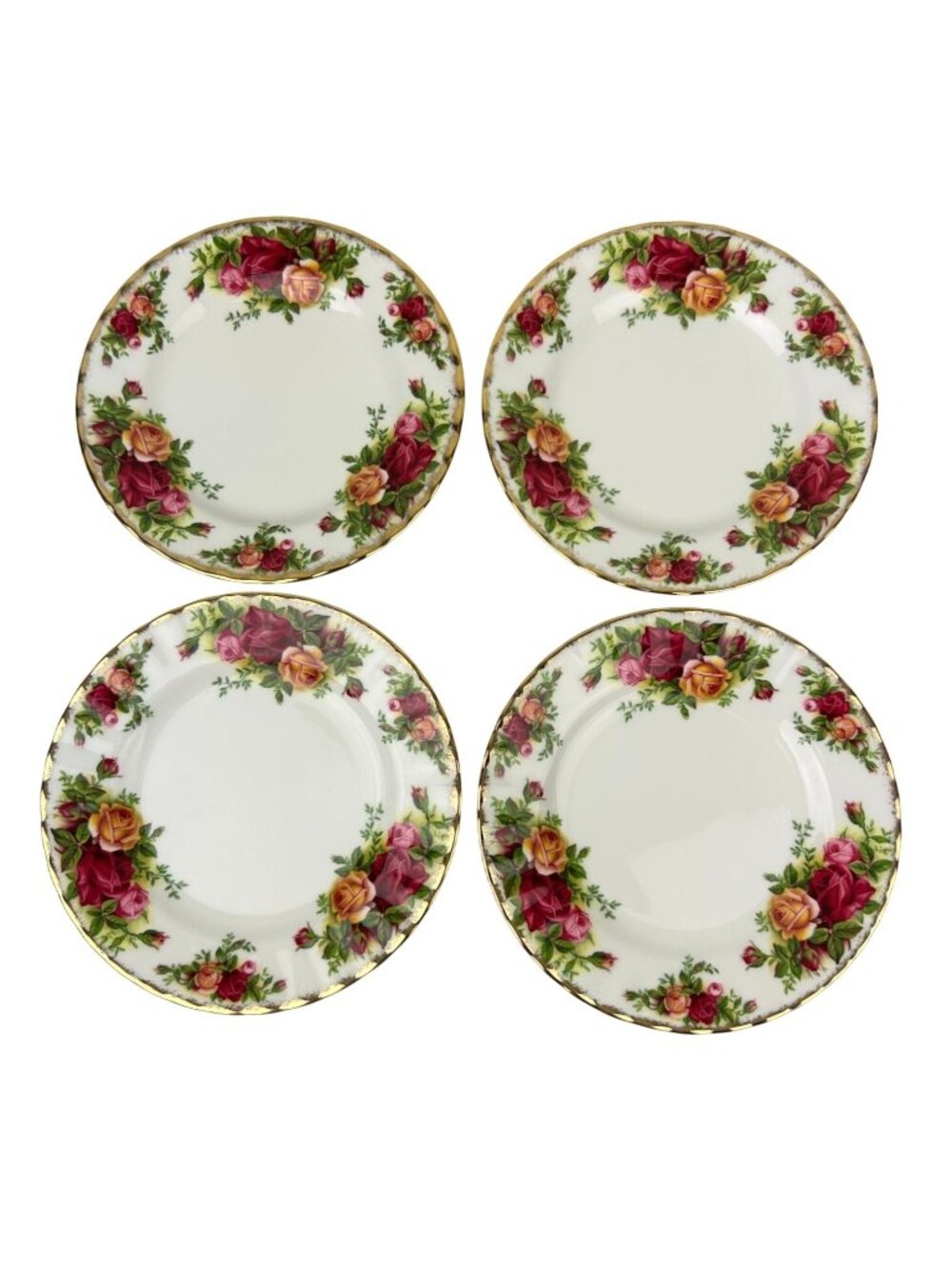 Royal Albert Old Country Roses Set (4) Appetizer Dessert Bread Plates 1962 VTG